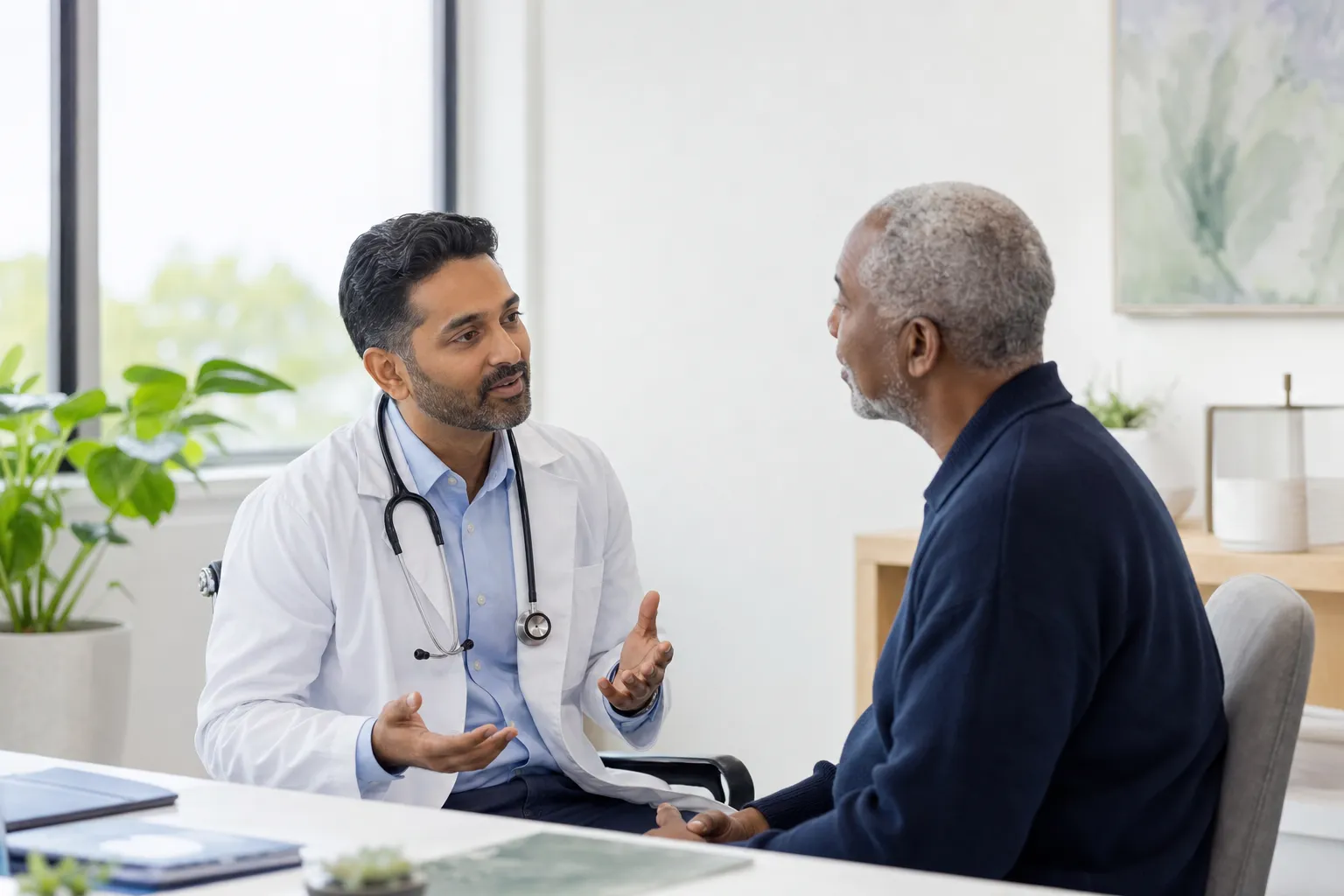 A physician speaking with a patient