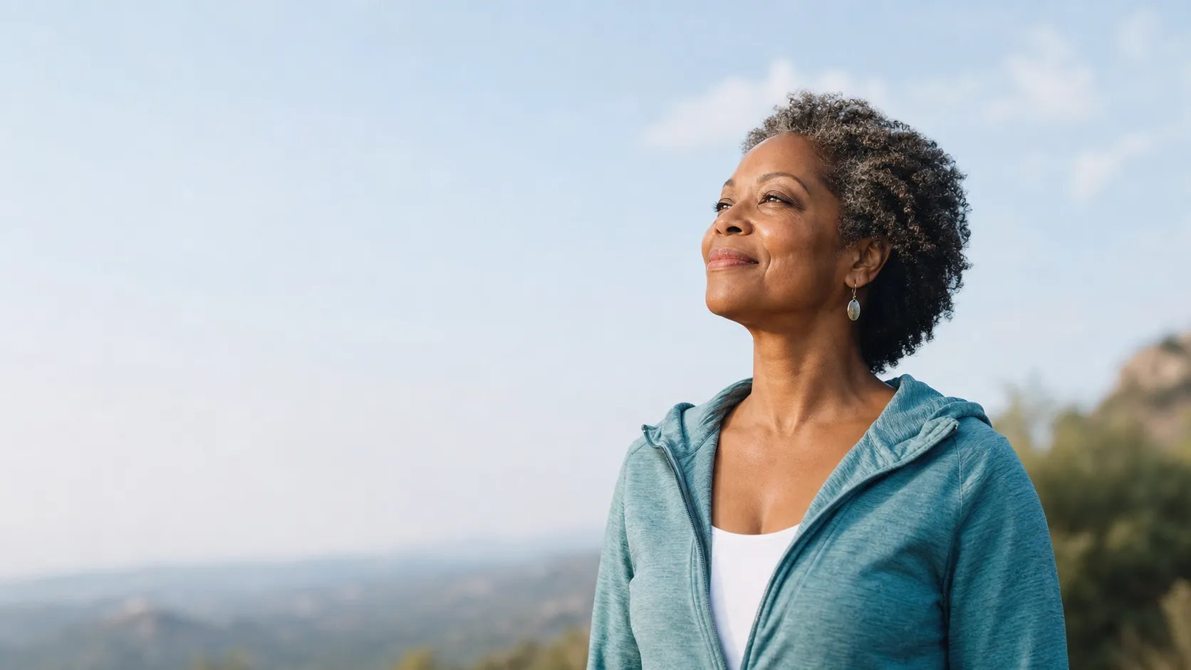 A patient enjoying comfortable breathing outdoors
